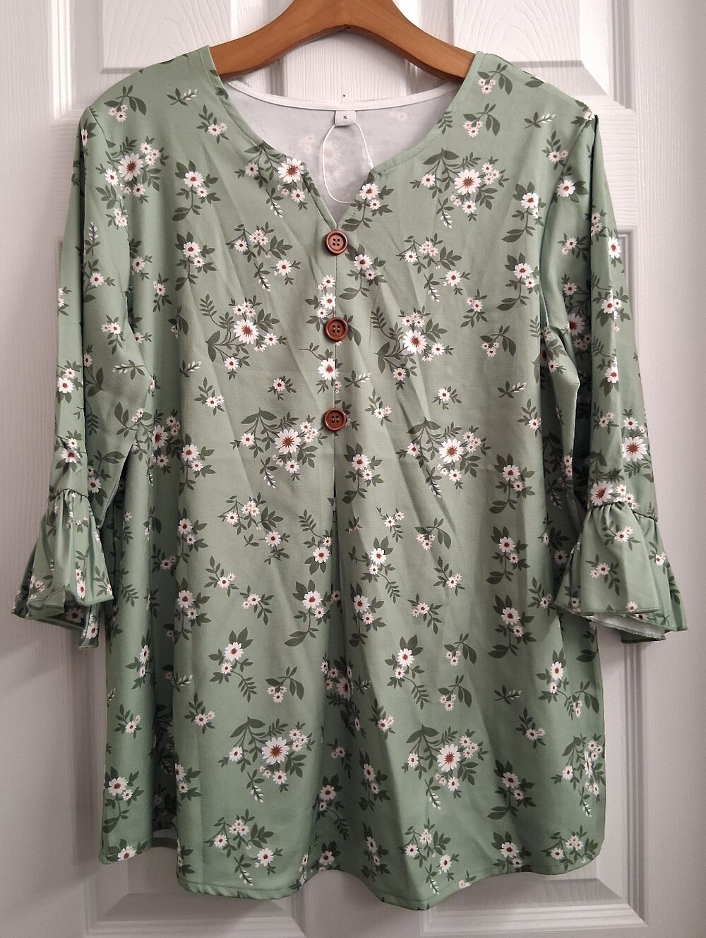 Green Floral Blouse Small